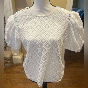 Express NWT white woven embroidered eyelet puffy big sleeved top size L
